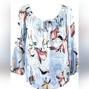 Flowered wide neck/off the shoulder blouse